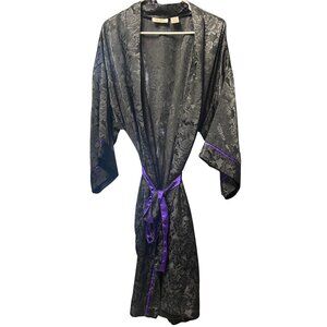 Vintage Victoria’s Secret Gold Label Satin Robe | Black Floral Jacquard